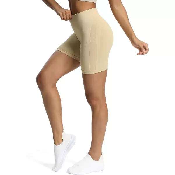 Aoxjox Workout Seamless Biker Shorts for Women High Waisted Exercise Athletic Gym Fitness Yoga Contour Sculpt Shorts 6quotPale Khaki