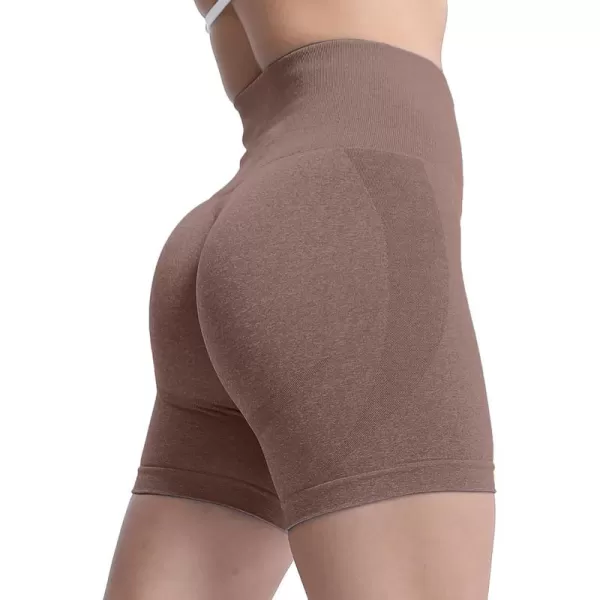 Aoxjox Contour Seamless Shorts for Women High Waist Workout Shorts Gym Biker Shorts Booty Running Yoga Shorts 5quotMocha Marl Not Very Squat Proof But Cute