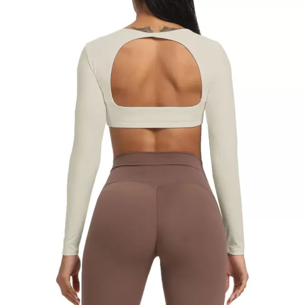 Aoxjox Long Sleeve Crop Tops for Women Clarissa Backless Workout Crop T Shirt TopMink