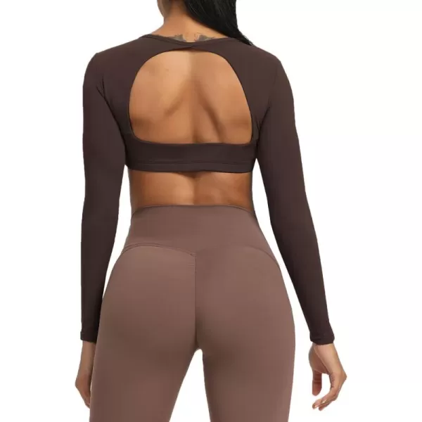 Aoxjox Long Sleeve Crop Tops for Women Clarissa Backless Workout Crop T Shirt TopMulch