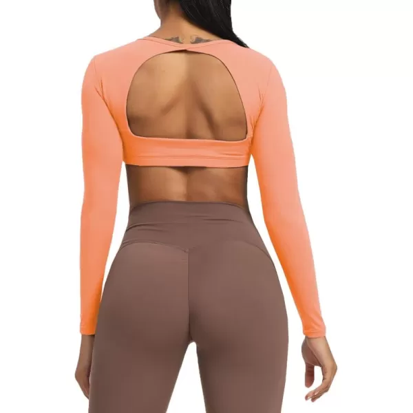 Aoxjox Long Sleeve Crop Tops for Women Clarissa Backless Workout Crop T Shirt TopPapaya