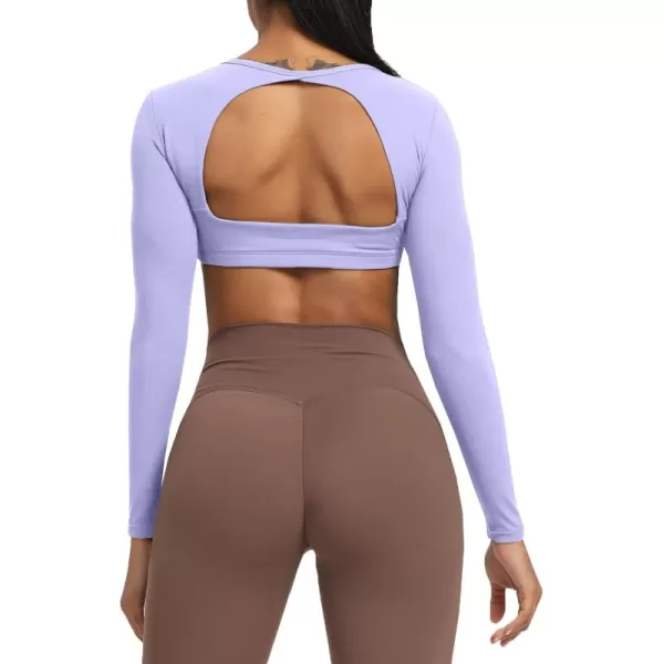 Aoxjox Long Sleeve Crop Tops for Women Clarissa Backless Workout Crop T Shirt TopPurple Heather