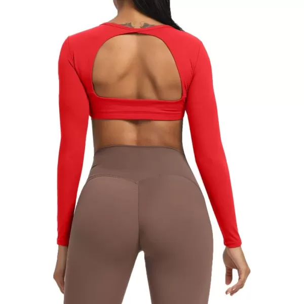 Aoxjox Long Sleeve Crop Tops for Women Clarissa Backless Workout Crop T Shirt TopRacing Red
