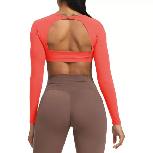 Aoxjox Long Sleeve Crop Tops for Women Clarissa Backless Workout Crop T Shirt TopSpiced Coral