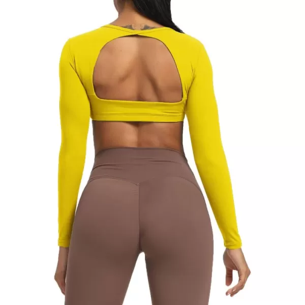Aoxjox Long Sleeve Crop Tops for Women Clarissa Backless Workout Crop T Shirt TopVibrant Yellow