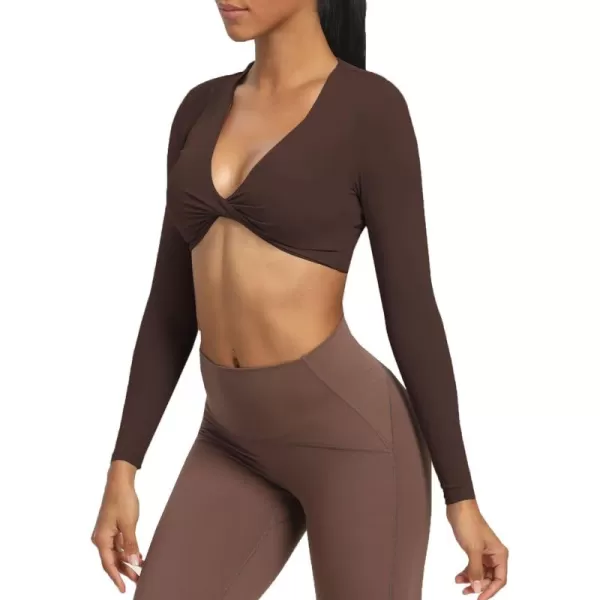 Aoxjox Long Sleeve Crop Tops for Women Sienna Twist Deep V Workout Crop T Shirt TopMulch