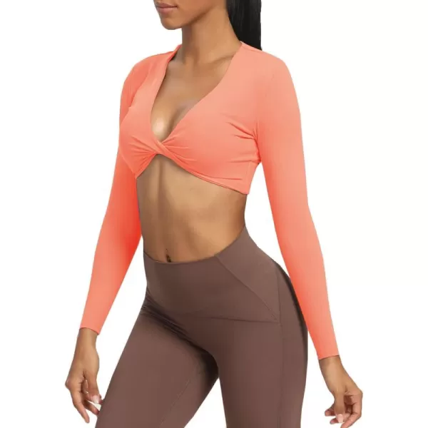 Aoxjox Long Sleeve Crop Tops for Women Sienna Twist Deep V Workout Crop T Shirt TopPapaya