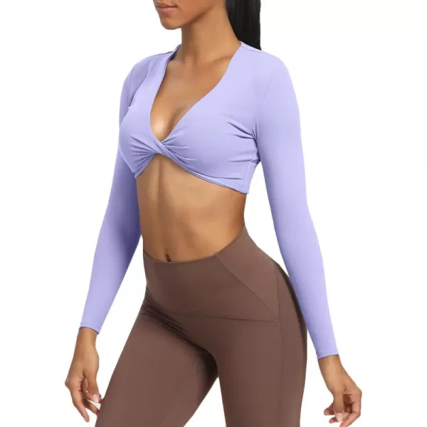Aoxjox Long Sleeve Crop Tops for Women Sienna Twist Deep V Workout Crop T Shirt TopPurple Heather