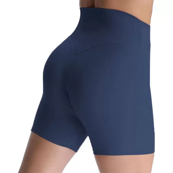 Aoxjox Metamorph Workout Biker Shorts for Women Tummy Control High Waisted Athletic Gym Running Deep V Yoga Shorts 6quotA Navy