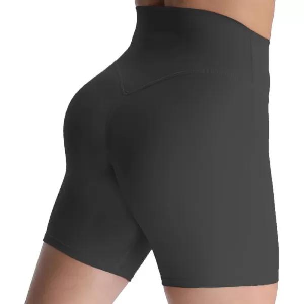 Aoxjox Metamorph Workout Biker Shorts for Women Tummy Control High Waisted Athletic Gym Running Deep V Yoga Shorts 6quotBlack