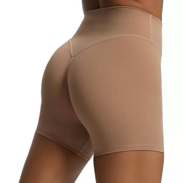 Aoxjox Metamorph Workout Biker Shorts for Women Tummy Control High Waisted Athletic Gym Running Deep V Yoga Shorts 6quotBrownie