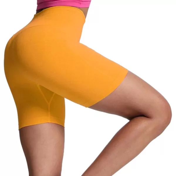 Aoxjox Metamorph Workout Biker Shorts for Women Tummy Control High Waisted Athletic Gym Running Deep V Yoga Shorts 6quotCadmium Yellow Marl