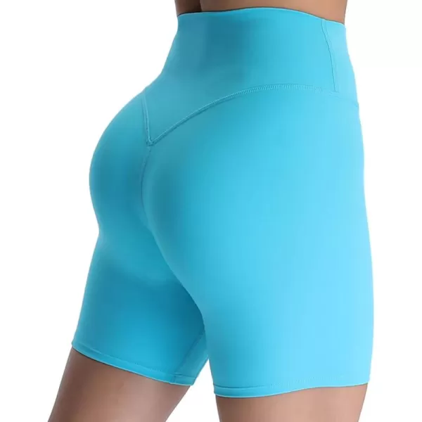 Aoxjox Metamorph Workout Biker Shorts for Women Tummy Control High Waisted Athletic Gym Running Deep V Yoga Shorts 6quotCascade Blue