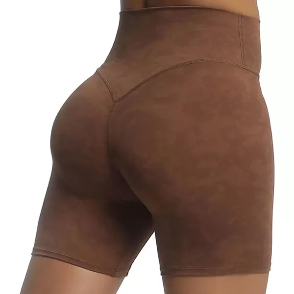 Aoxjox Metamorph Workout Biker Shorts for Women Tummy Control High Waisted Athletic Gym Running Deep V Yoga Shorts 6quotCloud Brown