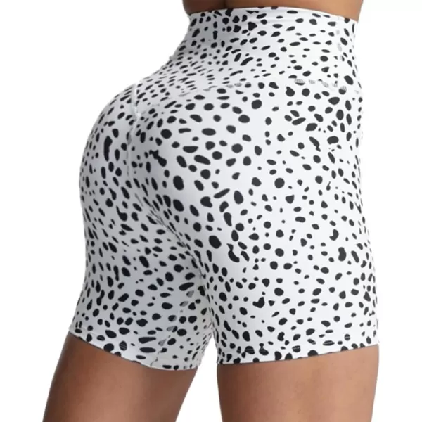 Aoxjox Metamorph Workout Biker Shorts for Women Tummy Control High Waisted Athletic Gym Running Deep V Yoga Shorts 6quotDalmatian Printsize Up  Run Small