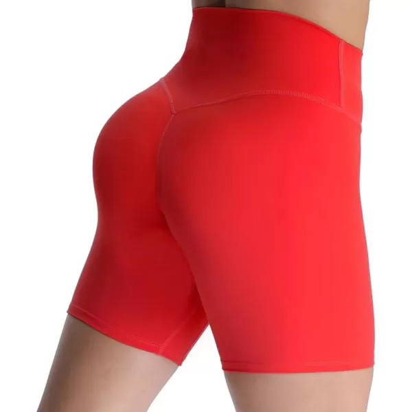 Aoxjox Metamorph Workout Biker Shorts for Women Tummy Control High Waisted Athletic Gym Running Deep V Yoga Shorts 6quotRacing Red