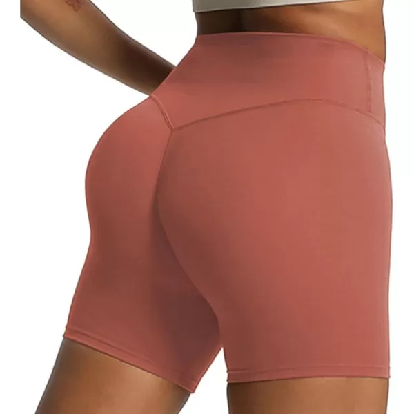 Aoxjox Metamorph Workout Biker Shorts for Women Tummy Control High Waisted Athletic Gym Running Deep V Yoga Shorts 6quotRust Red