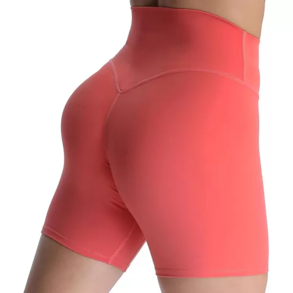 Aoxjox Metamorph Workout Biker Shorts for Women Tummy Control High Waisted Athletic Gym Running Deep V Yoga Shorts 6quotSpiced Coral