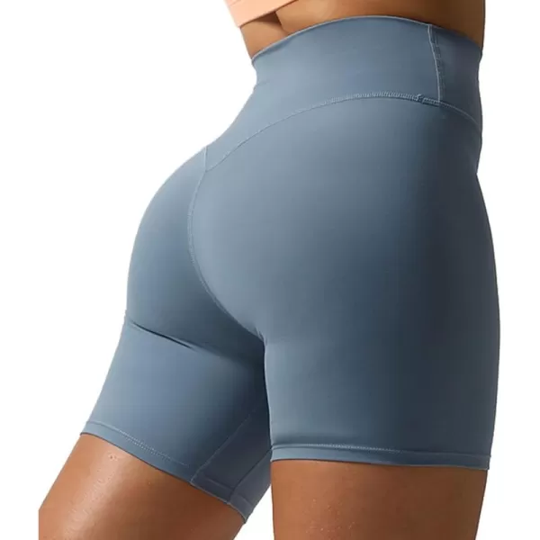 Aoxjox Metamorph Workout Biker Shorts for Women Tummy Control High Waisted Athletic Gym Running Deep V Yoga Shorts 6quotSteel Blue