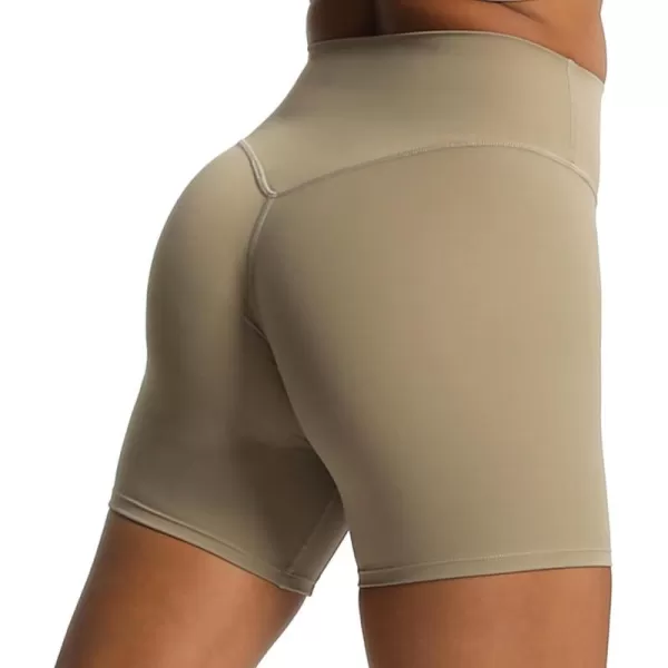 Aoxjox Metamorph Workout Biker Shorts for Women Tummy Control High Waisted Athletic Gym Running Deep V Yoga Shorts 6quotTaupe