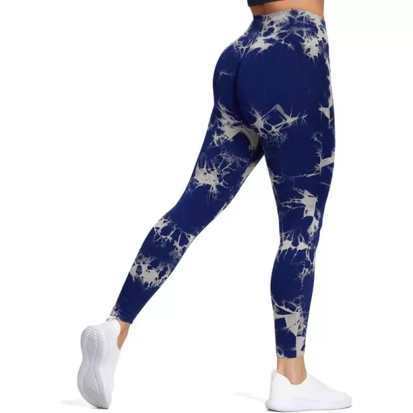 Aoxjox Seamless Scrunch Legging for Women Asset Tummy Control Workout Gym Fitness Sport Active Yoga Pants 22A Splashdye Blue