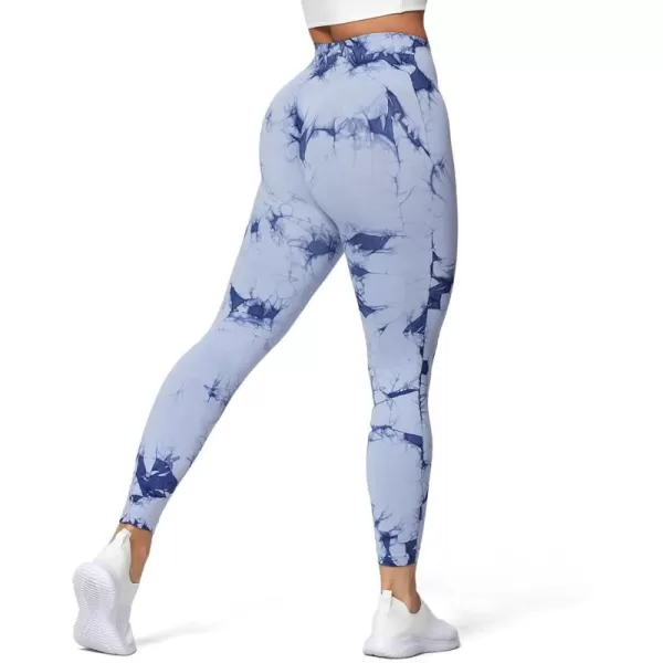 Aoxjox Seamless Scrunch Legging for Women Asset Tummy Control Workout Gym Fitness Sport Active Yoga Pants 22A Tiedye Light Blue