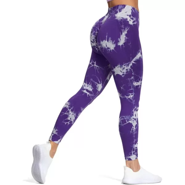 Aoxjox Seamless Scrunch Legging for Women Asset Tummy Control Workout Gym Fitness Sport Active Yoga Pants 22A Tiedye Purple