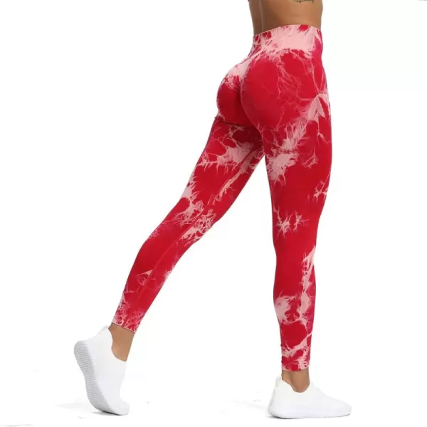 Aoxjox Seamless Scrunch Legging for Women Asset Tummy Control Workout Gym Fitness Sport Active Yoga Pants 22A Tiedye Red