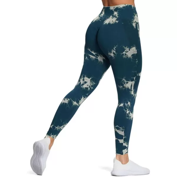 Aoxjox Seamless Scrunch Legging for Women Asset Tummy Control Workout Gym Fitness Sport Active Yoga Pants 22A Tiedye Wave Green