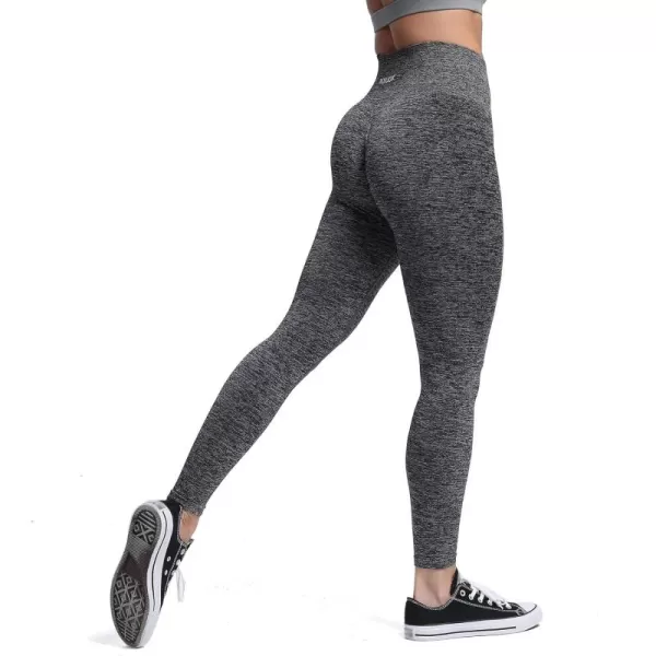 Aoxjox Seamless Scrunch Legging for Women Asset Tummy Control Workout Gym Fitness Sport Active Yoga Pants 22Charcoal Grey Marl With Logo