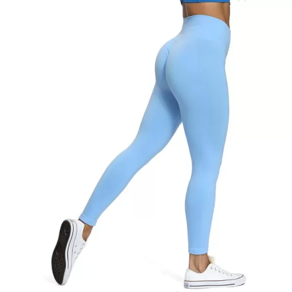 Aoxjox Seamless Scrunch Legging for Women Asset Tummy Control Workout Gym Fitness Sport Active Yoga Pants 22Sky Blue Not Squat Proof  But Cute