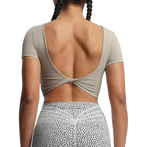 Aoxjox Short Sleeve Crop Tops for Women Emma Backless Twist Back Workout Crop T Shirt TopMink