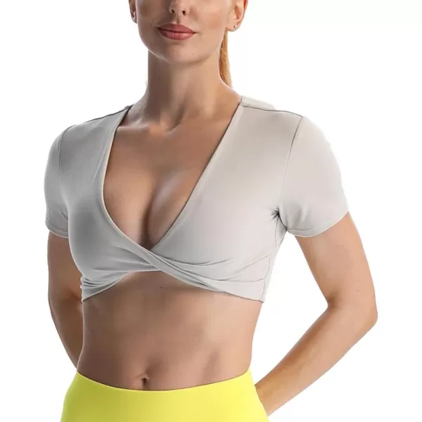 Aoxjox Short Sleeve Crop Tops for Women Sienna Twist Deep V Workout Crop T Shirt TopMink