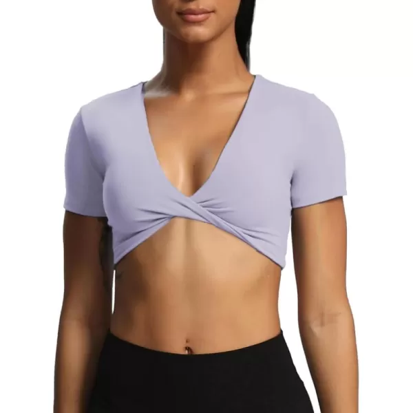 Aoxjox Short Sleeve Crop Tops for Women Sienna Twist Deep V Workout Crop T Shirt TopPurple Heather