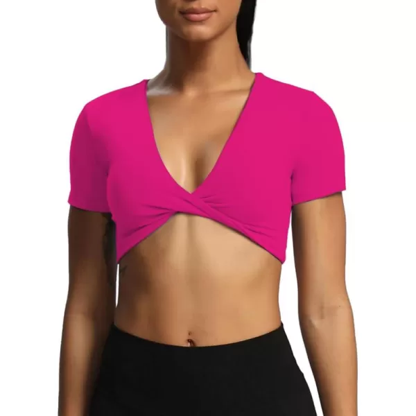 Aoxjox Short Sleeve Crop Tops for Women Sienna Twist Deep V Workout Crop T Shirt TopRose Red