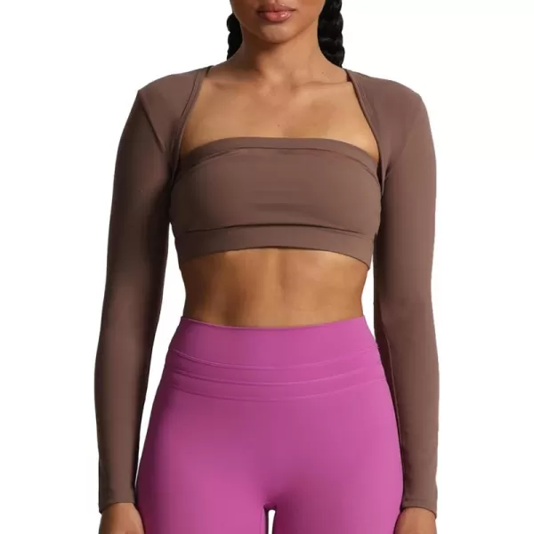 Aoxjox Womens Long Sleeve Open Front Bolero Shrug Crop Top CardiganFudge Coffee