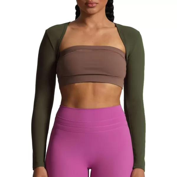 Aoxjox Womens Long Sleeve Open Front Bolero Shrug Crop Top CardiganOlive Green