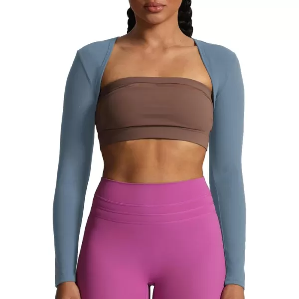 Aoxjox Womens Long Sleeve Open Front Bolero Shrug Crop Top CardiganSteel Blue