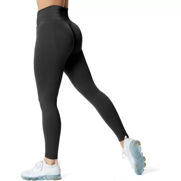Aoxjox Womens Scrunch Butt Lifting Seamless Leggings Booty High Waisted Workout Yoga PantsA Black