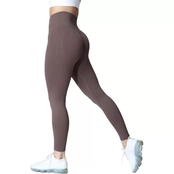 Aoxjox Womens Scrunch Butt Lifting Seamless Leggings Booty High Waisted Workout Yoga PantsA Brown