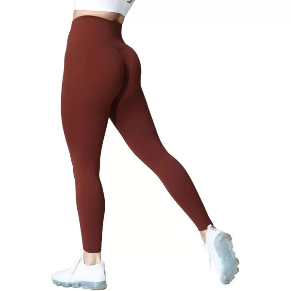 Aoxjox Womens Scrunch Butt Lifting Seamless Leggings Booty High Waisted Workout Yoga PantsA Cherry Mahogany