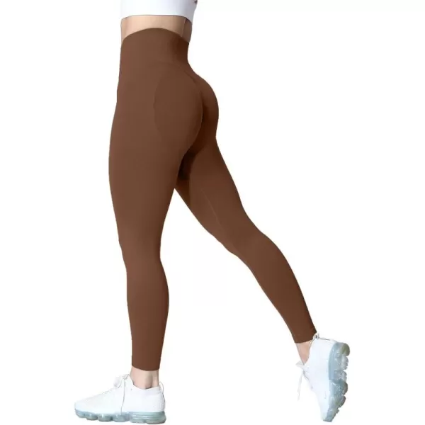 Aoxjox Womens Scrunch Butt Lifting Seamless Leggings Booty High Waisted Workout Yoga PantsA Dandelion Brown