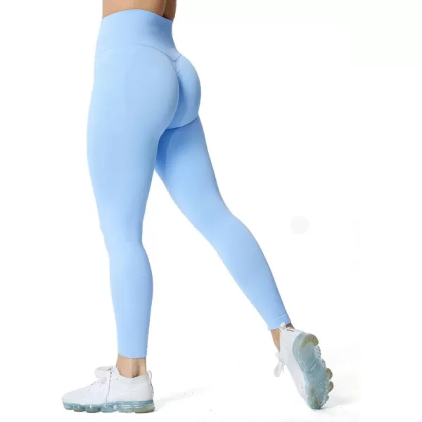 Aoxjox Womens Scrunch Butt Lifting Seamless Leggings Booty High Waisted Workout Yoga PantsA Sky Blue