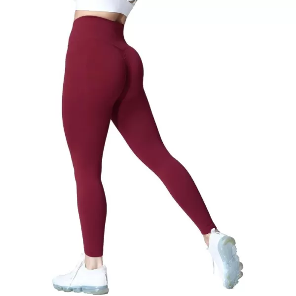 Aoxjox Womens Scrunch Butt Lifting Seamless Leggings Booty High Waisted Workout Yoga PantsA Wine Red