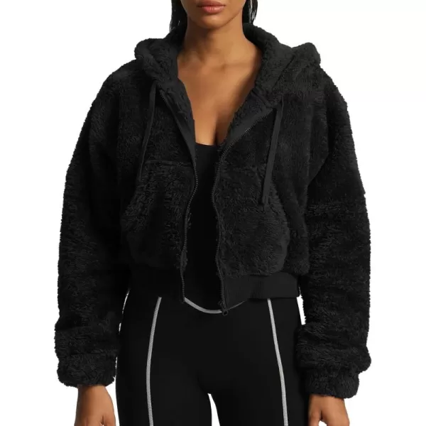 Aoxjox Womens Winter Hoodies Zipper Oversized Fuzzy Teddy Fleece Sweater SweatshirtBlack