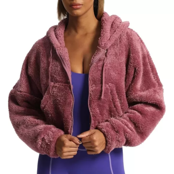 Aoxjox Womens Winter Hoodies Zipper Oversized Fuzzy Teddy Fleece Sweater SweatshirtPink