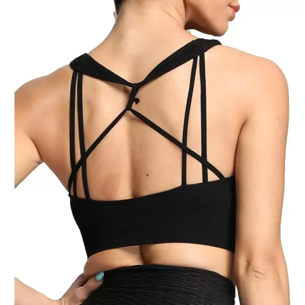 Aoxjox Womens Workout Ribbed Seamless Sports Bras Fitness Running Yoga Crop Tank Top1 Black