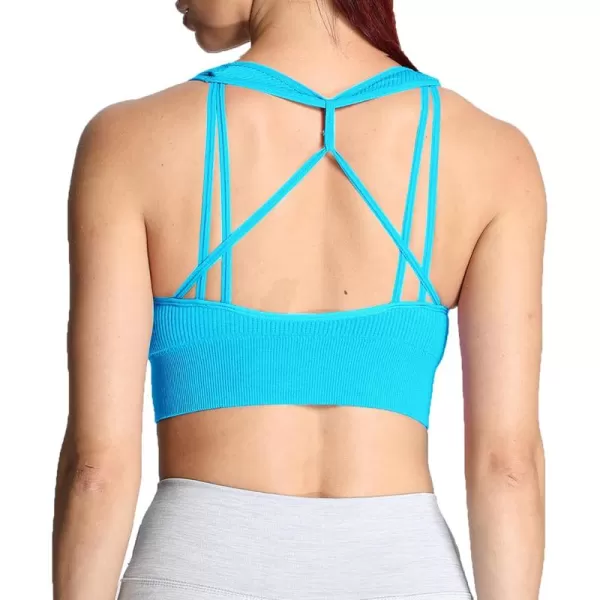 Aoxjox Womens Workout Ribbed Seamless Sports Bras Fitness Running Yoga Crop Tank TopAquarius Blue
