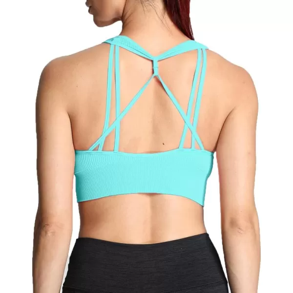 Aoxjox Womens Workout Ribbed Seamless Sports Bras Fitness Running Yoga Crop Tank TopBlue