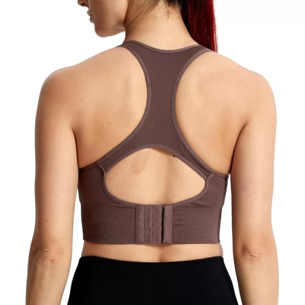 Aoxjox Womens Workout Ribbed Seamless Sports Bras Fitness Running Yoga Crop Tank TopC Cocoa Brown